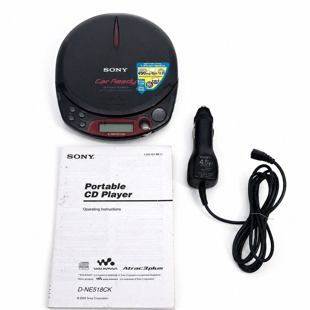 Sony D-NE518CK MP3 ATRAC3 CD Walkman Tested w/ OEM AC Adapter Car Kit Manual